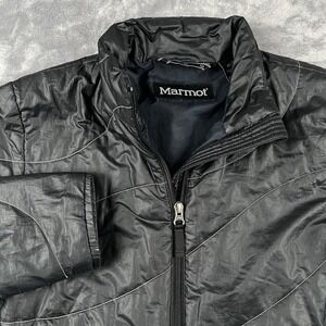 MARMOT Puffer Jacket Girls XL Black White Floral Embroidered Lightweight Outdoor